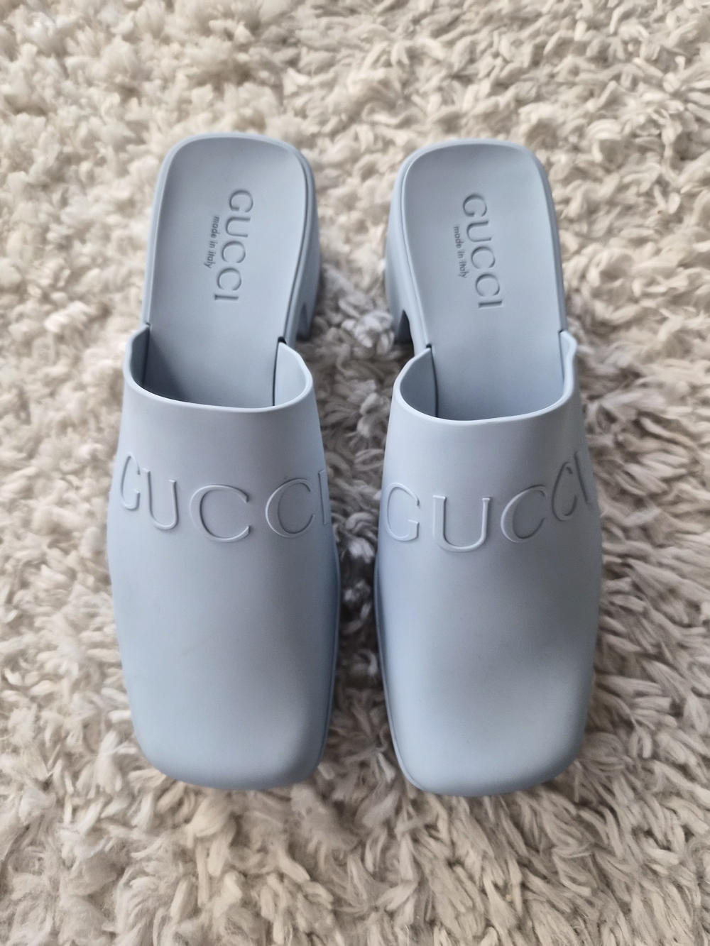 Gucci Women's Rubber Logo Platform Mules - Light Blue (Size 35)